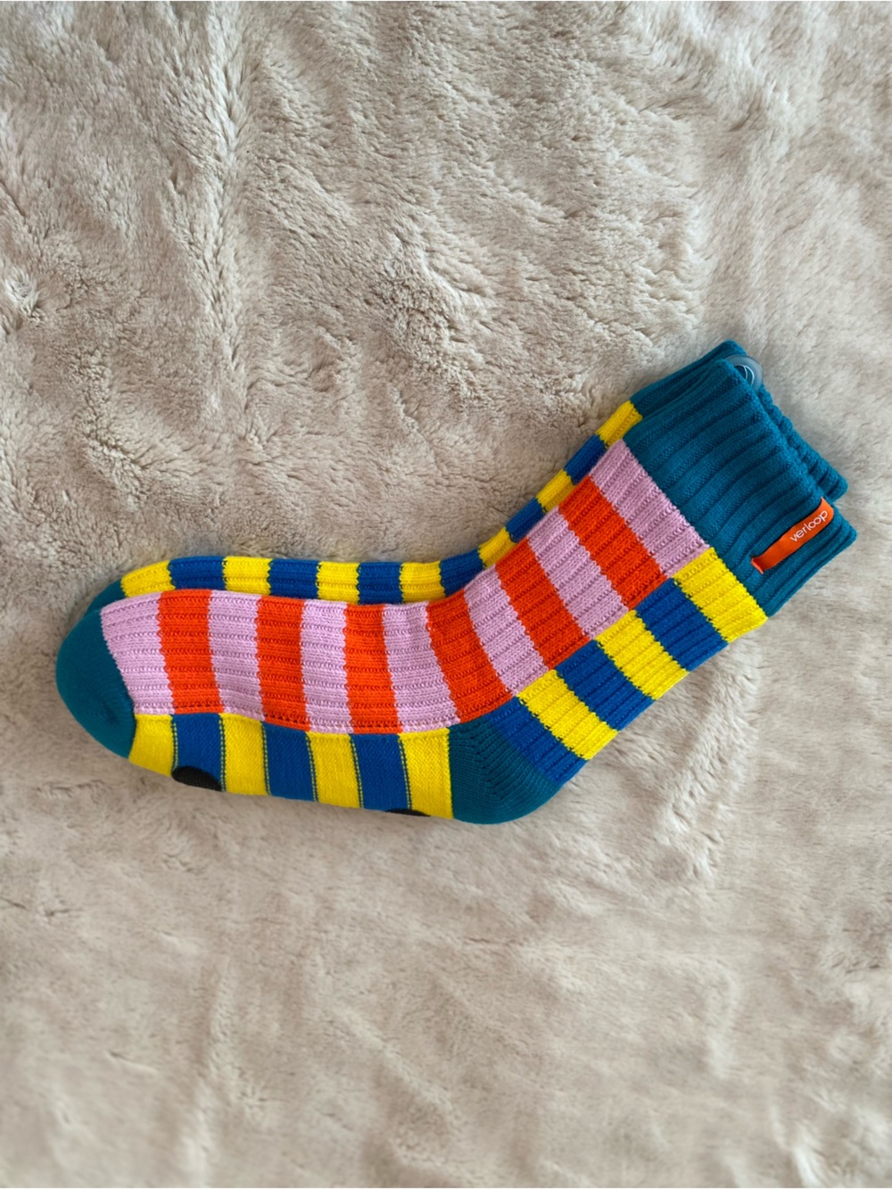 Verloop Super Stripe knit fluffy faux fleece lining house socks.